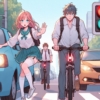 赤信号なのに自転車で通り過ぎようとする男性を女性が呼び止めている画像