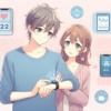 スマートウォッチで健康情報を確認している男女