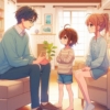 家族で話し合っている場面
