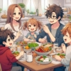 家族で食事している風景