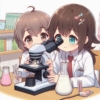 顕微鏡で細胞の研究をする人々