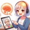 タブレットでおばあちゃんと通話する女の子