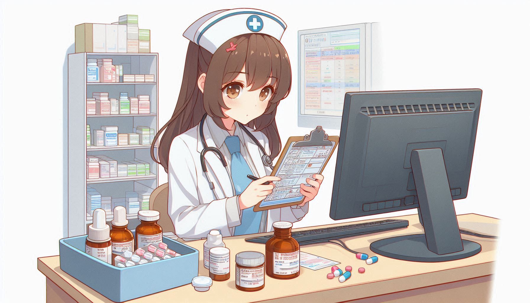 薬のチェックを行う看護師