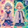 細胞をモチーフにした女の子が二人並んでいる画像