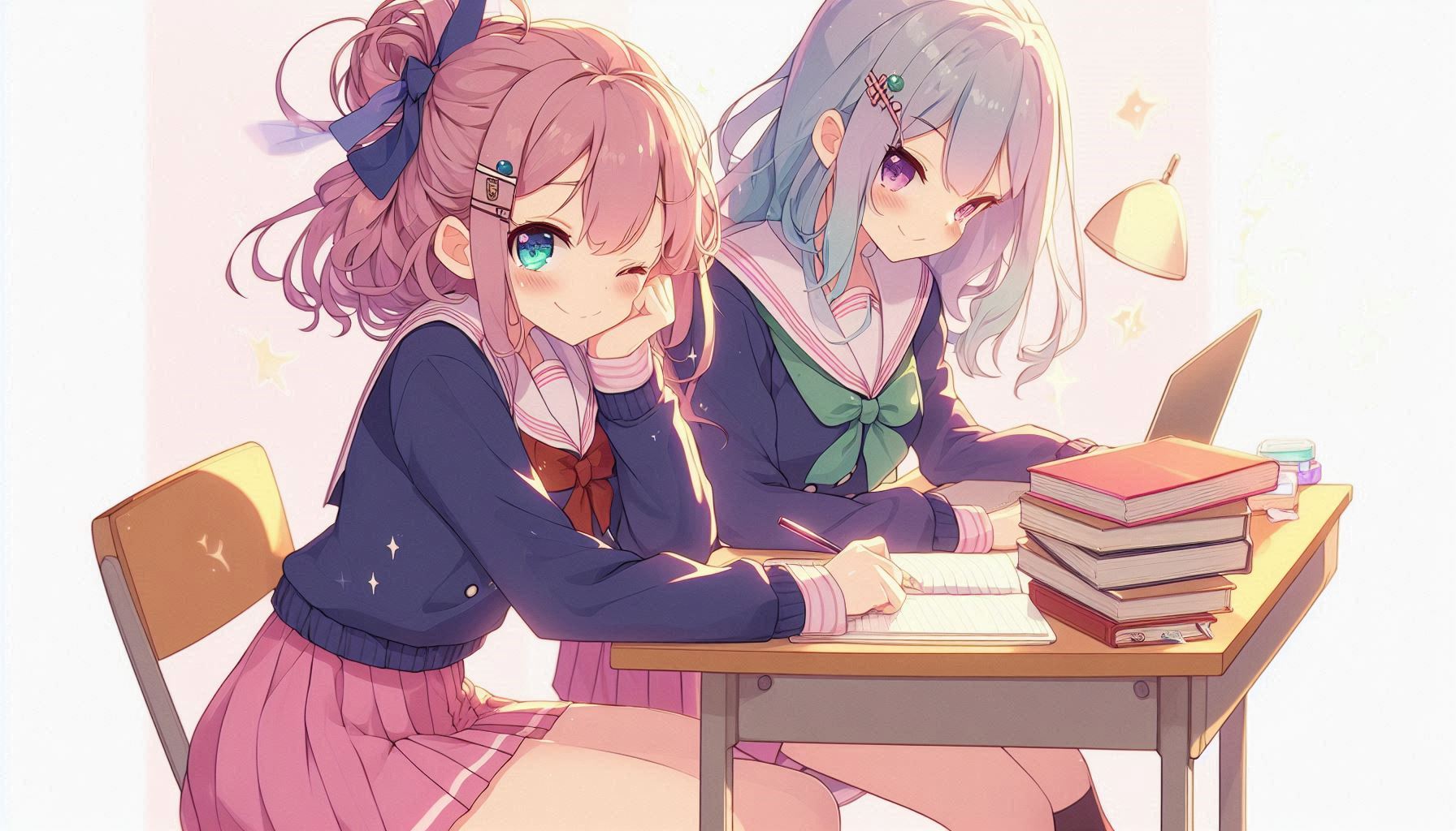 勉強している女子生徒たち