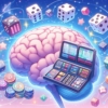 脳の中にサイコロやチップなどが散りばめられている画像
