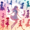 グラデーションのスペクトル上に複数の人のシルエットが浮かぶイラスト