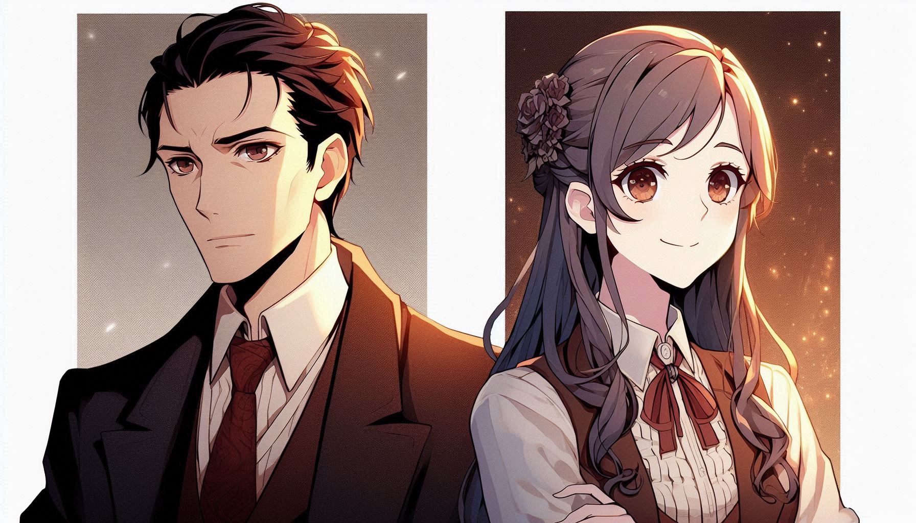 威張った顔の男性と笑顔の女性の比較イラスト