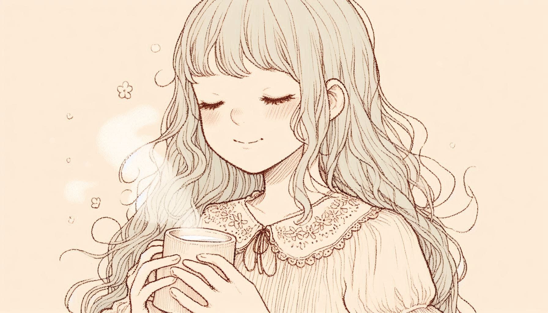 温かいミルクを飲んでほっとしている女の子