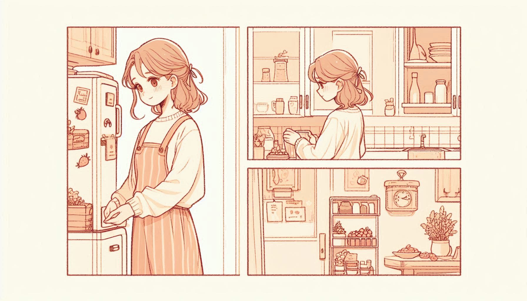 冷蔵庫と女性のイラスト