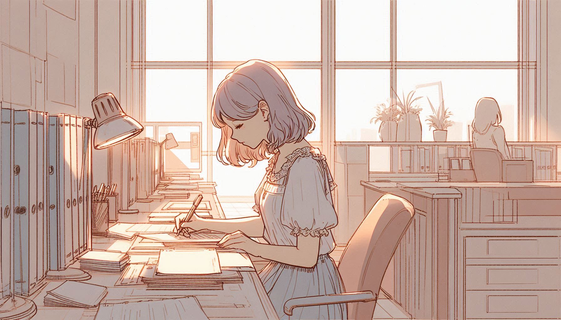 女性がノートに書き物をしているイラスト