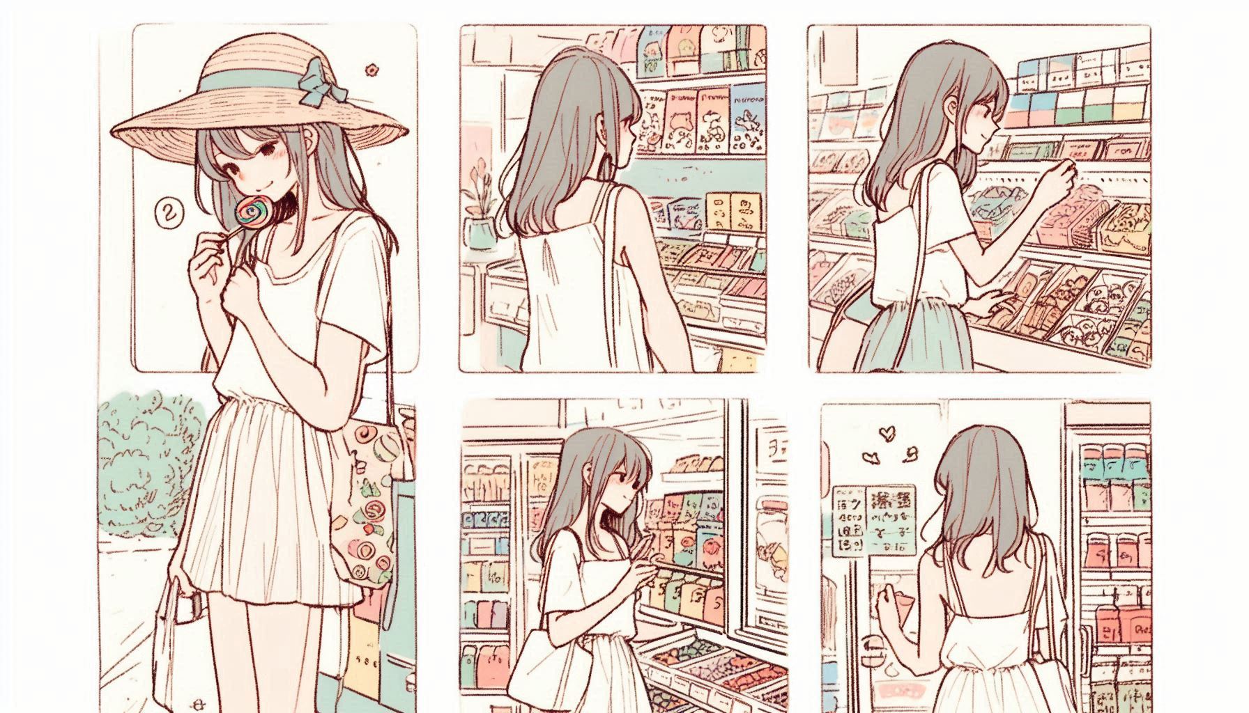 お菓子を買う女性のイラスト