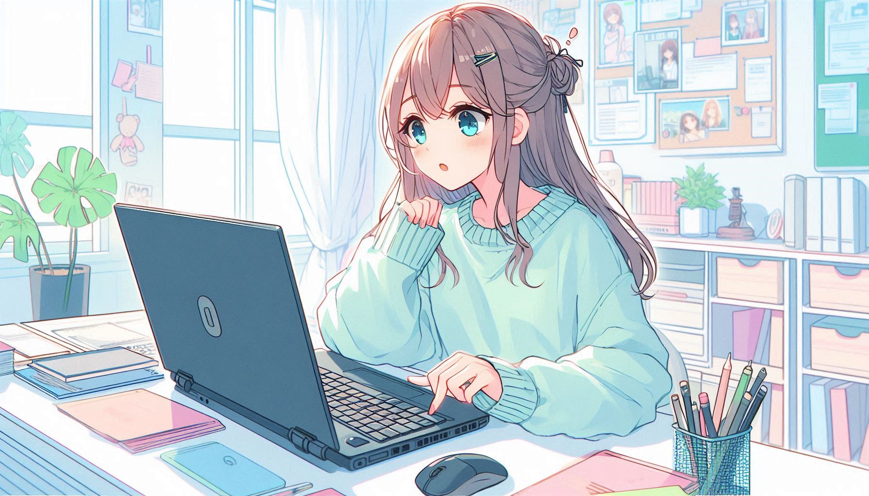 パソコンでオンライン学習をしている女性