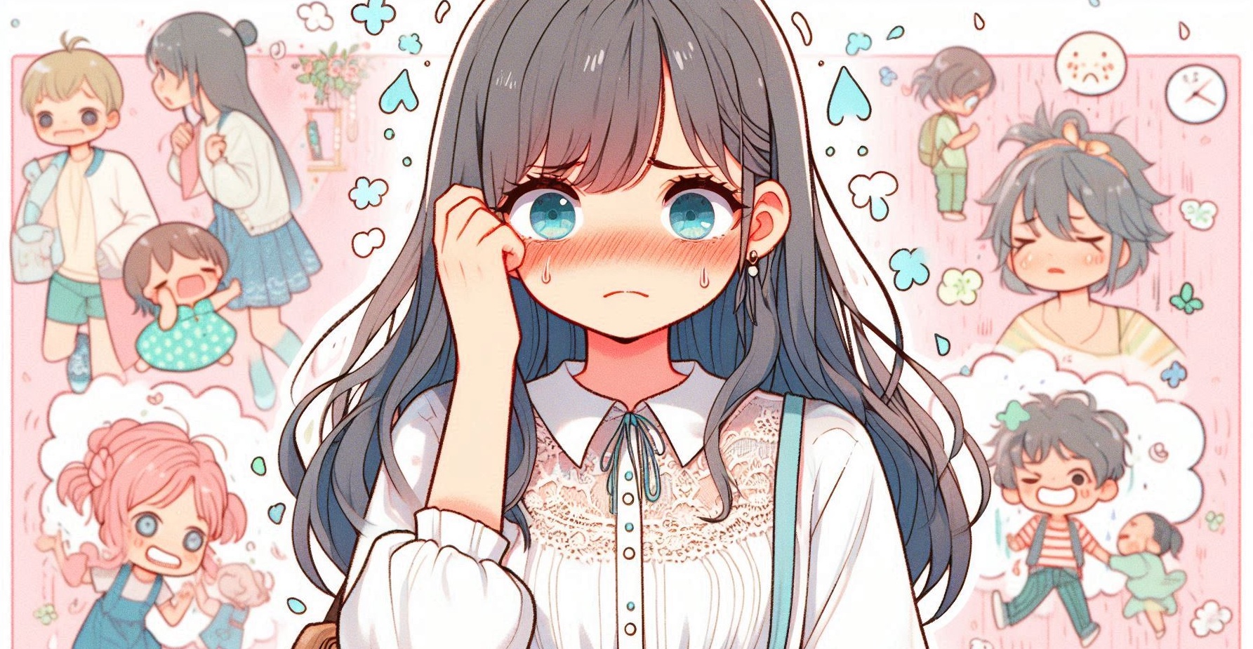 自分の子供の頃を思い出して不安になっているイラスト