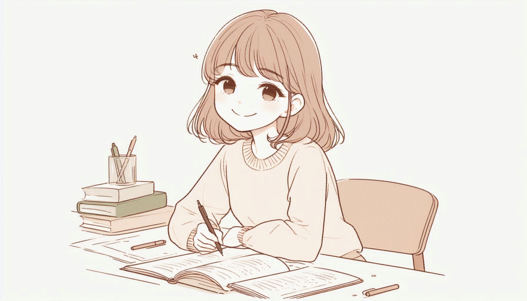 女性が勉強している様子のイラスト
