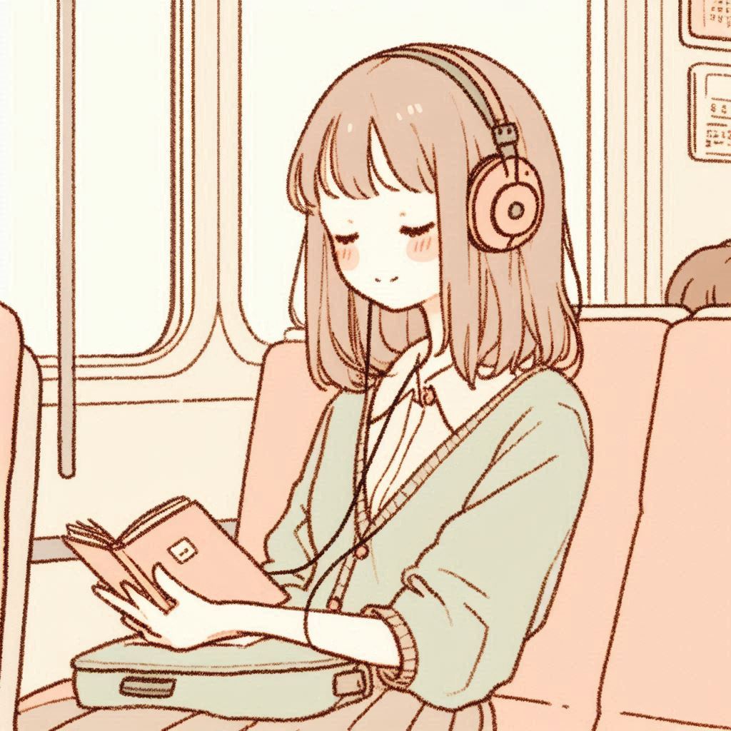 電車内で勉強する人のイラスト